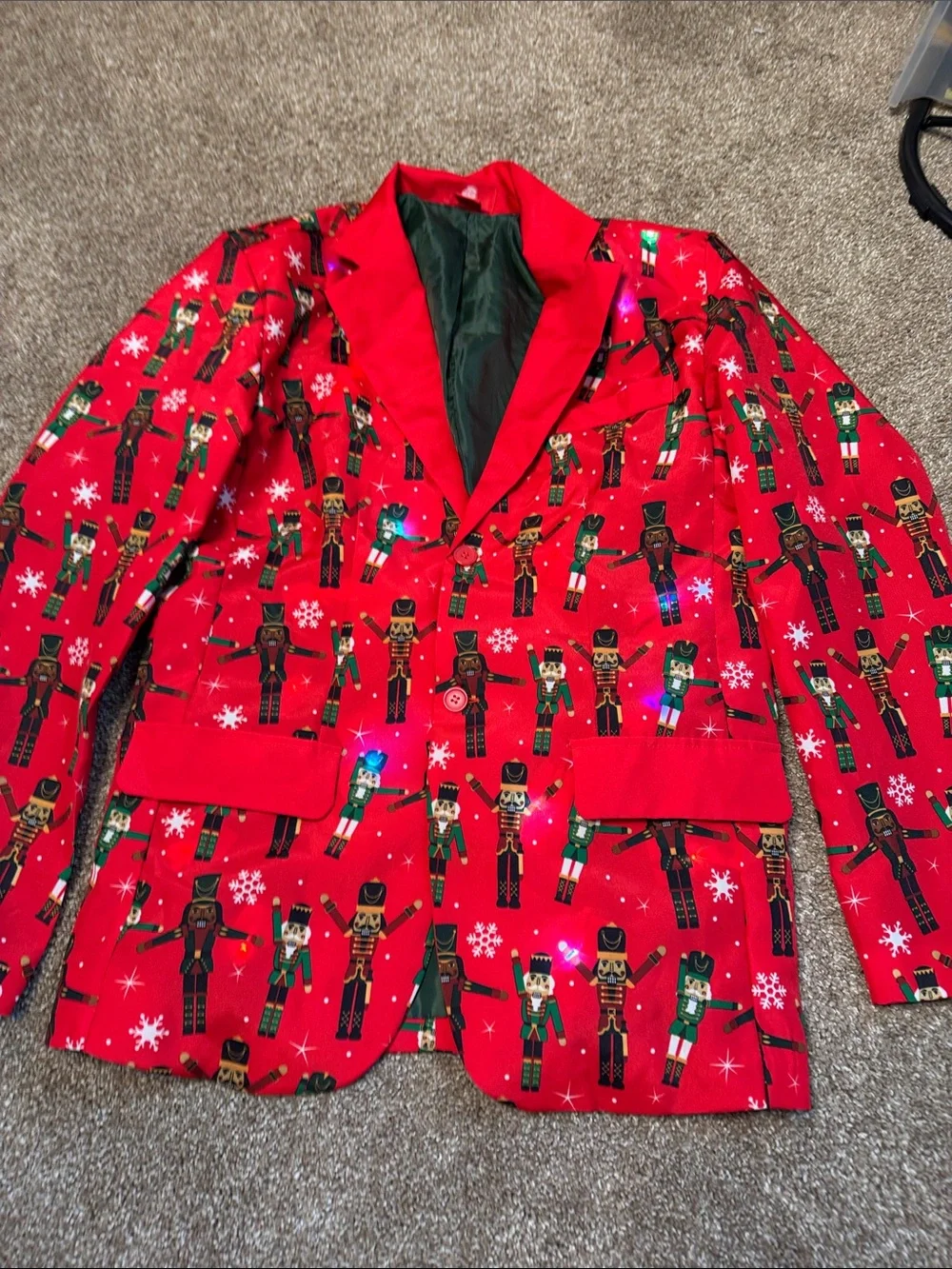December 25th Festive Red Nutcracker Print Blazer light up Christmas jacket SZ S
